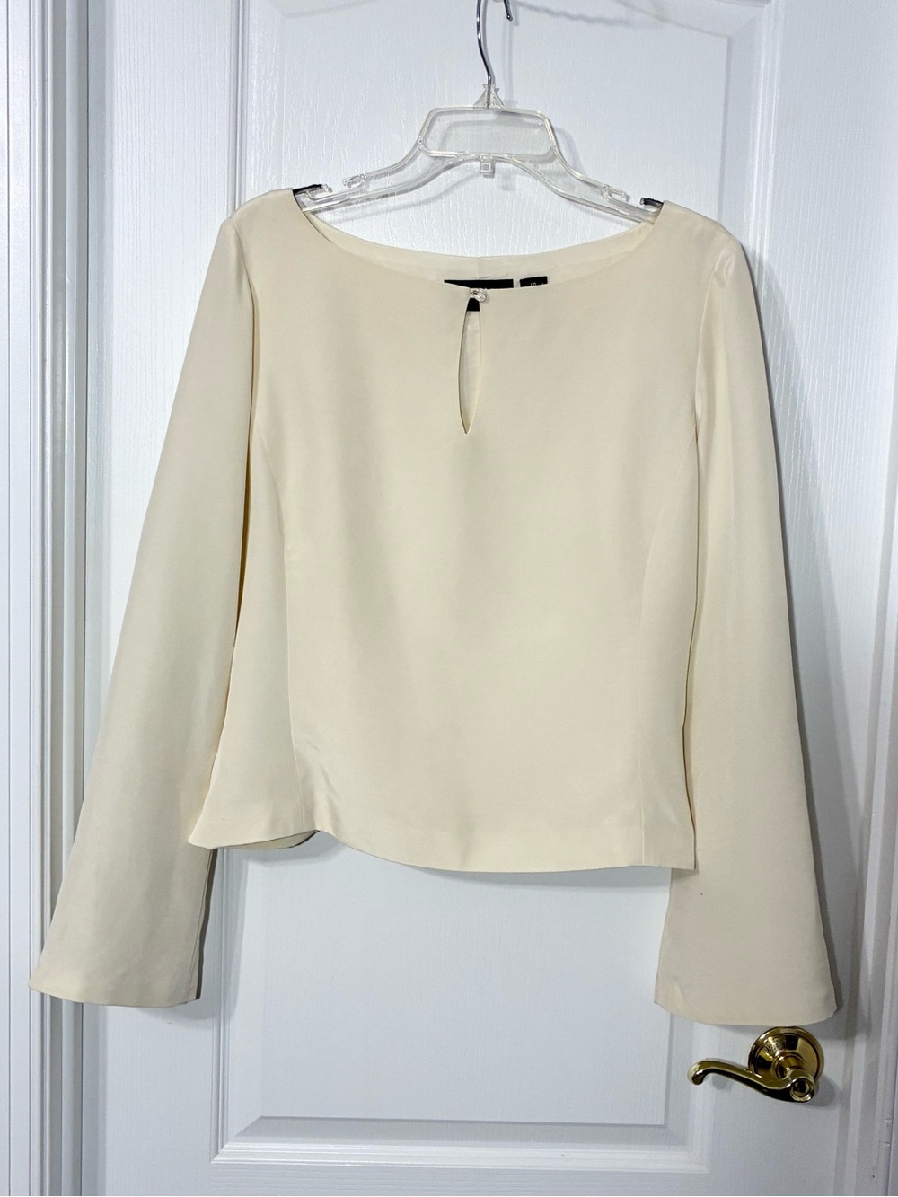 Y2K VTG Dana Buchman SILK Wool Blend Bell Sleeve Cropped Blouse Ivory Size 14